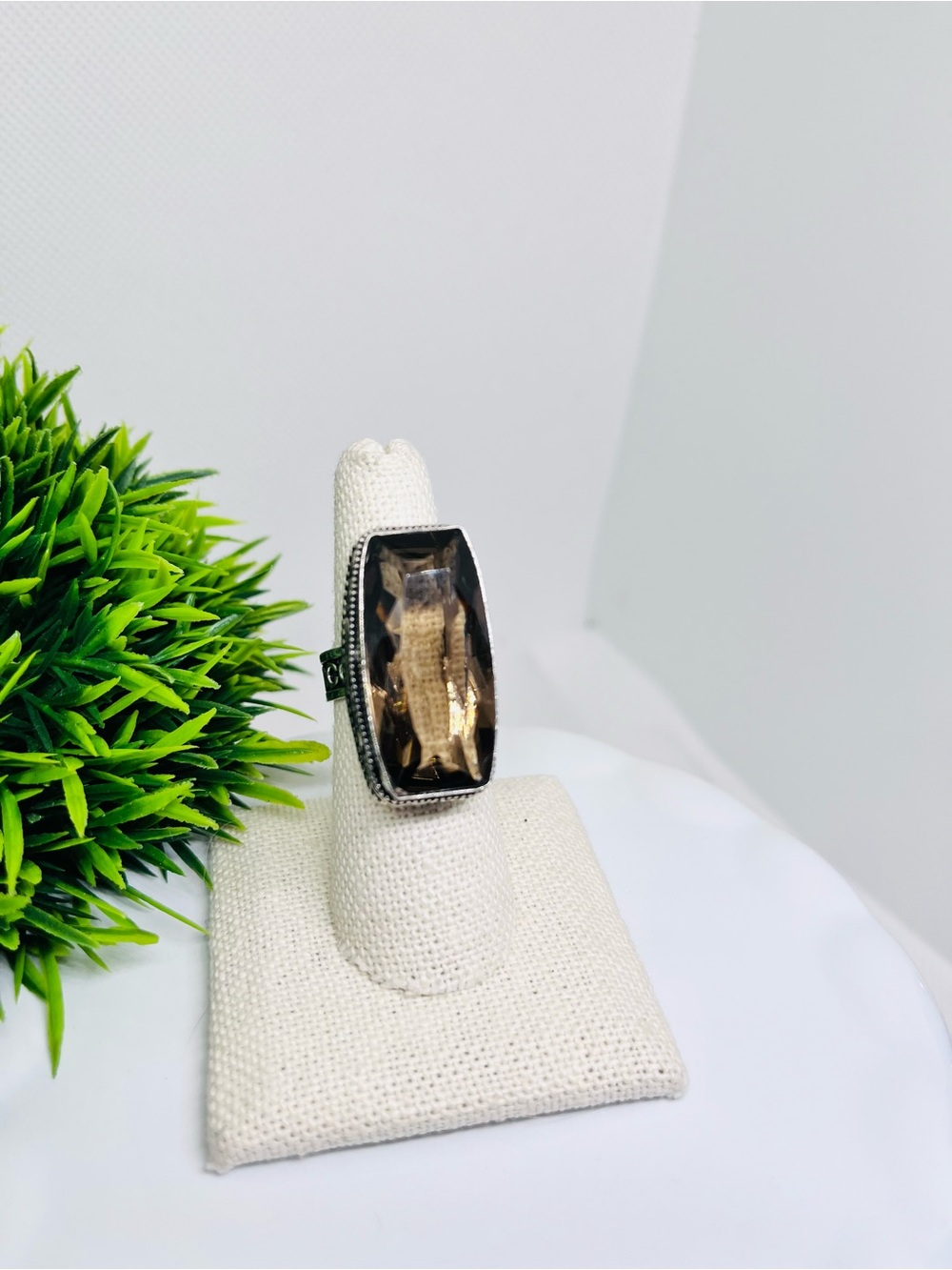 Smoky Topaz Rectangular Statement Ring - Women Jewelry